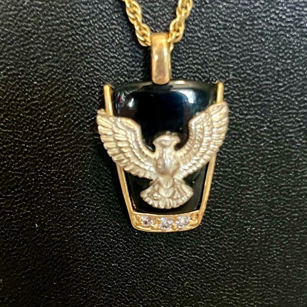 Onyx eagle pendant necklace with 14k gold plated chain